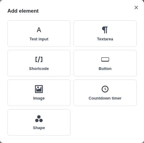 Add element modal with available element types