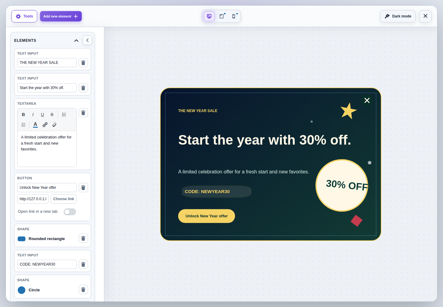Fullscreen Quick View visual builder